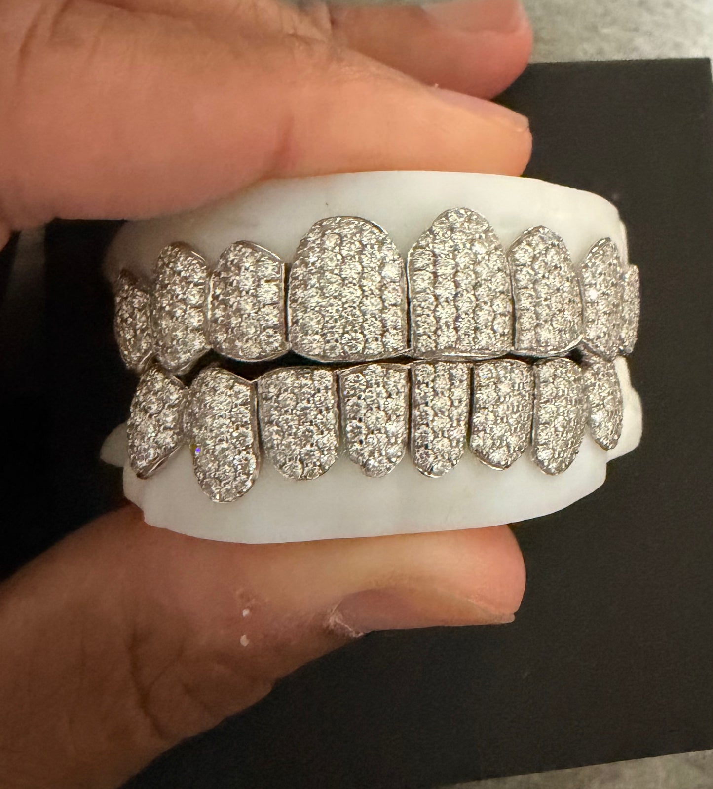 8 Top 8 Bottom Honeycomb Grills- 925 Silver and Moissanite