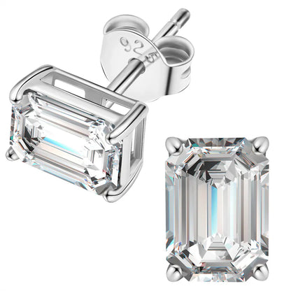 Emerald Cut Silver Stud MOISSANITE Earrings