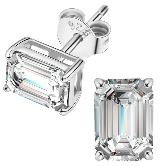 Emerald Cut Silver Stud MOISSANITE Earrings