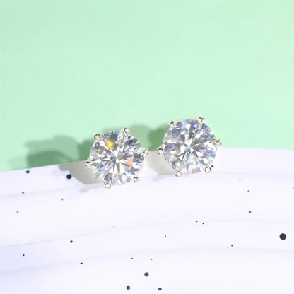 VVSI Round Cut MOISSANITE Silver Stud Earrings in White or Yellow Gold