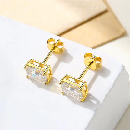 Emerald Cut Silver Stud MOISSANITE Earrings