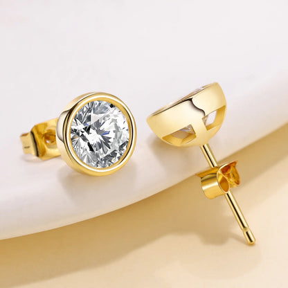 Round Setting Round Cut Silver Stud MOISSANITE Earrings Gold