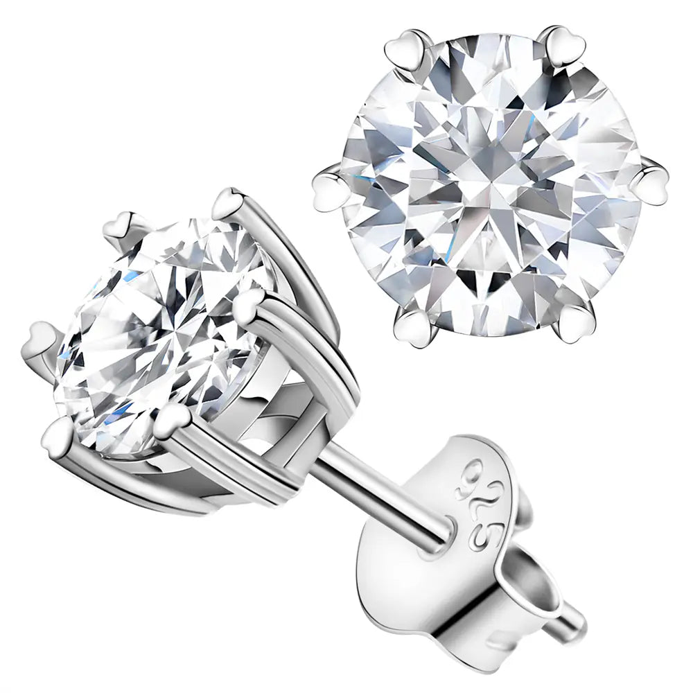 VVSI Round Cut MOISSANITE Silver Stud Earrings in White or Yellow Gold